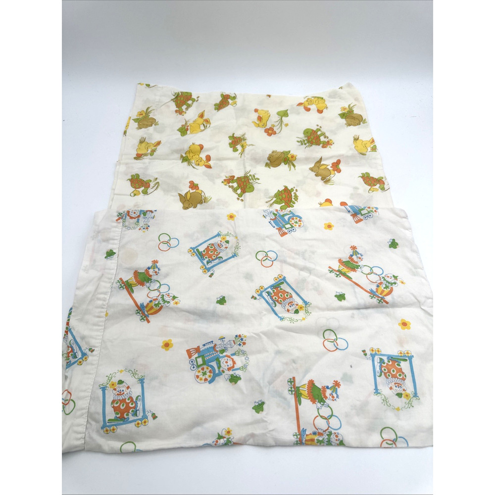 2 Vintage Baby Pillow Cases. Clowns Bunny Turtles